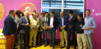 Los premiados junto con los miembros de la directiva de la Federación Taurina de Extremadura