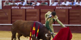 Ginés Marín toreando al natural a su primero en Málaga (FOTOS: Pablo Cobos-Aplausos)