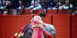 Sevilla durane la lidia de uno de los victorinos que le tocaron en suerte (FOTO:Toromedia)